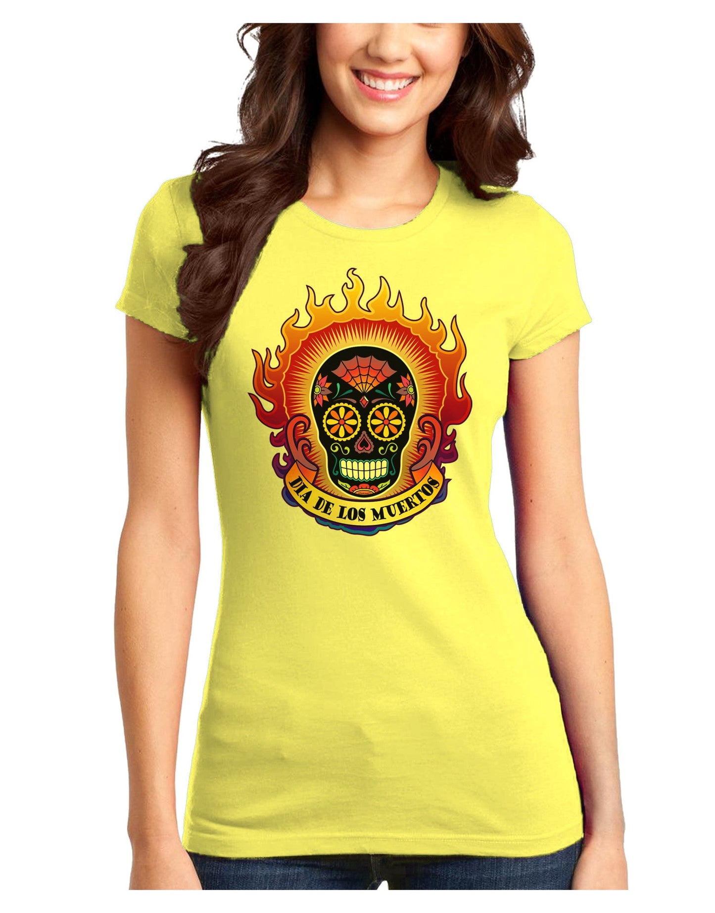 Dia de los Muertos Sacred Calavera Day of the Dead Juniors T-Shirt-Womens Juniors T-Shirt-TooLoud-Yellow-Juniors Fitted XS-Davson Sales