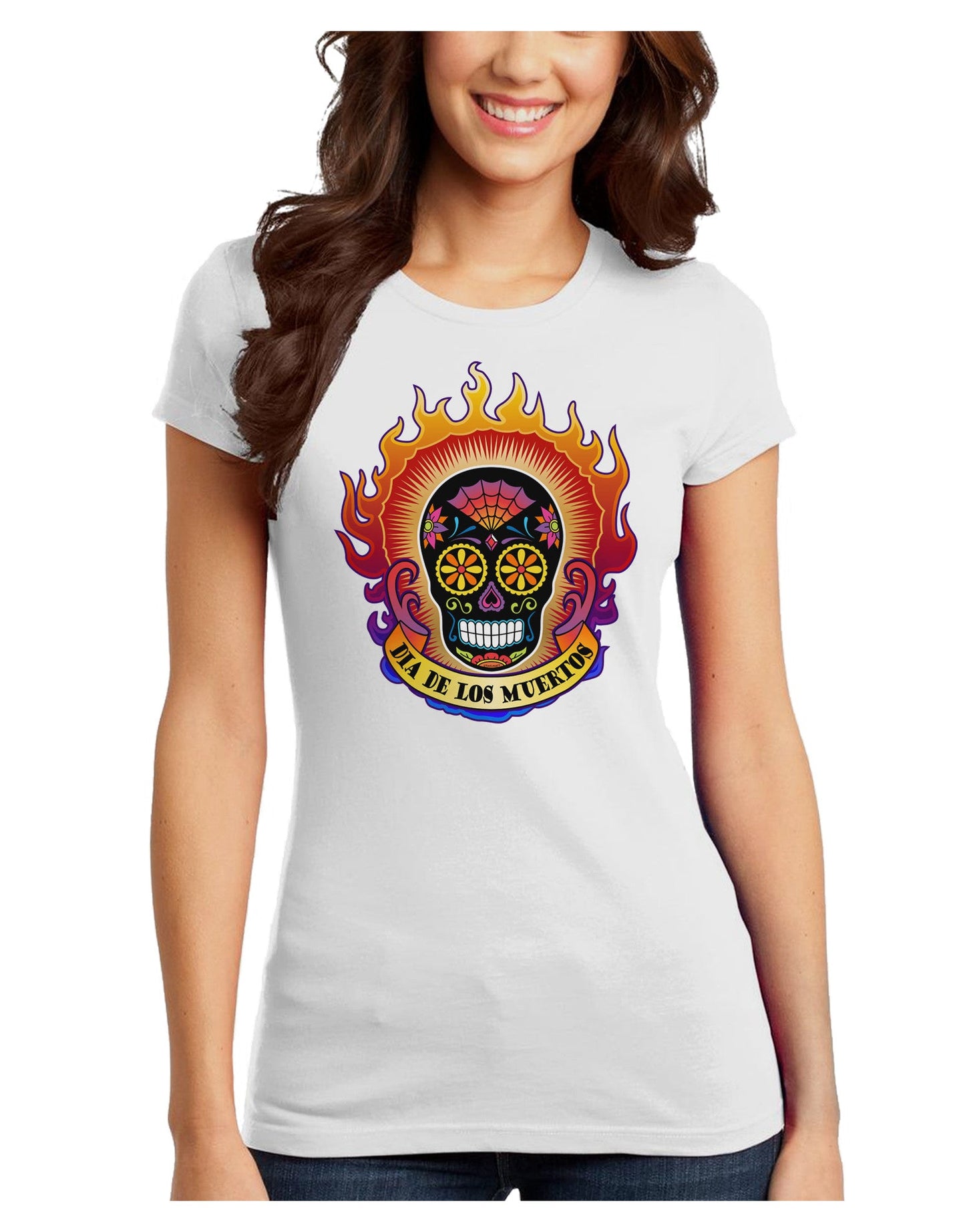 Dia de los Muertos Sacred Calavera Day of the Dead Juniors T-Shirt-Womens Juniors T-Shirt-TooLoud-White-Juniors Fitted XS-Davson Sales