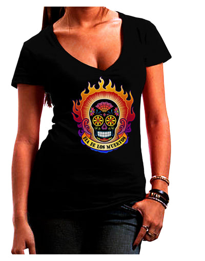 Dia de los Muertos Sacred Calavera Day of the Dead Juniors V-Neck Dark T-Shirt-Womens V-Neck T-Shirts-TooLoud-Black-Juniors Fitted Small-Davson Sales