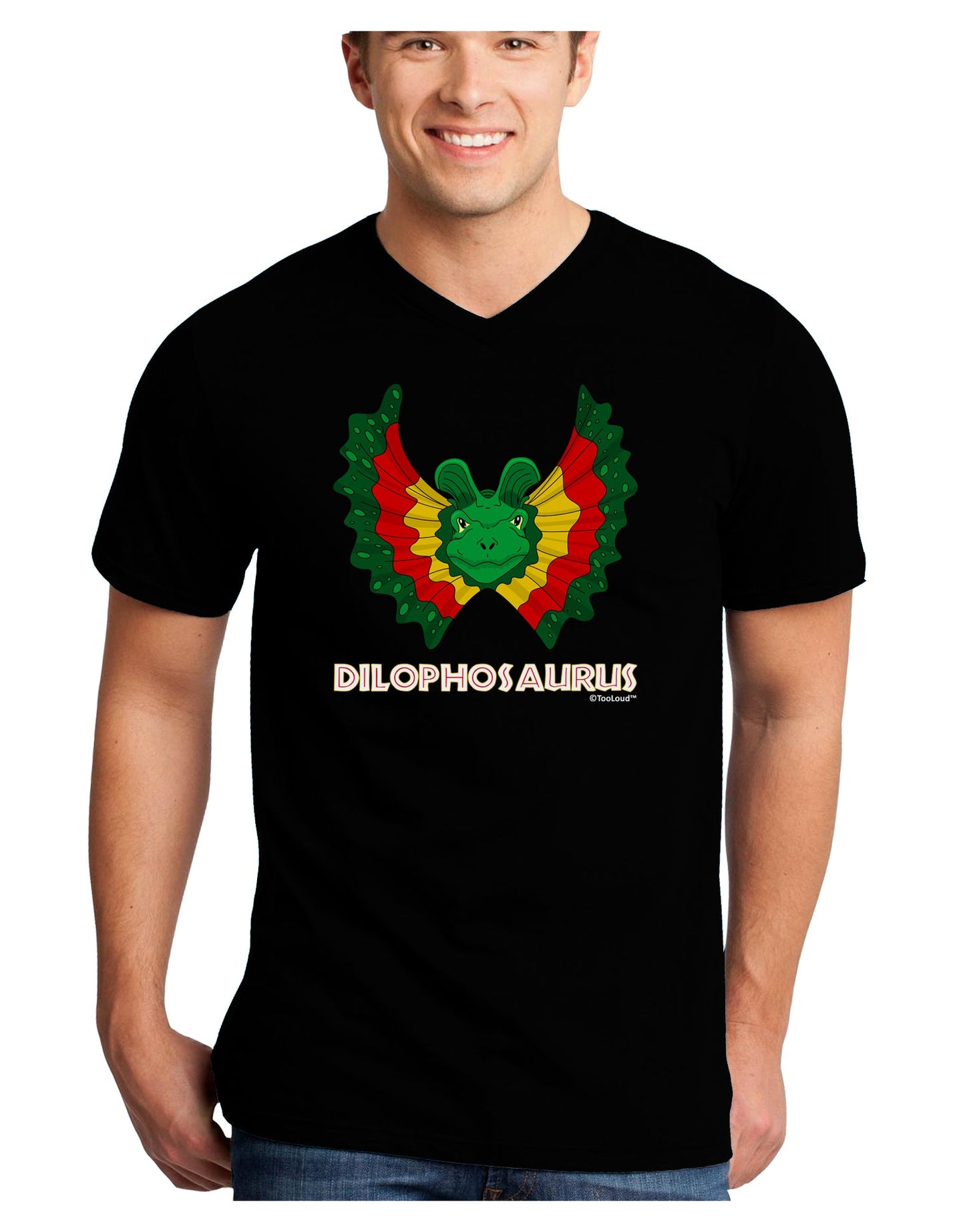 Dilophosaurus Design - Color - Text Adult Dark V-Neck T-Shirt by TooLoud-Mens V-Neck T-Shirt-TooLoud-Black-Small-Davson Sales