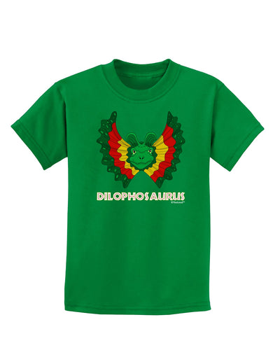 Dilophosaurus Design - Color - Text Childrens Dark T-Shirt by TooLoud-Childrens T-Shirt-TooLoud-Kelly-Green-X-Small-Davson Sales