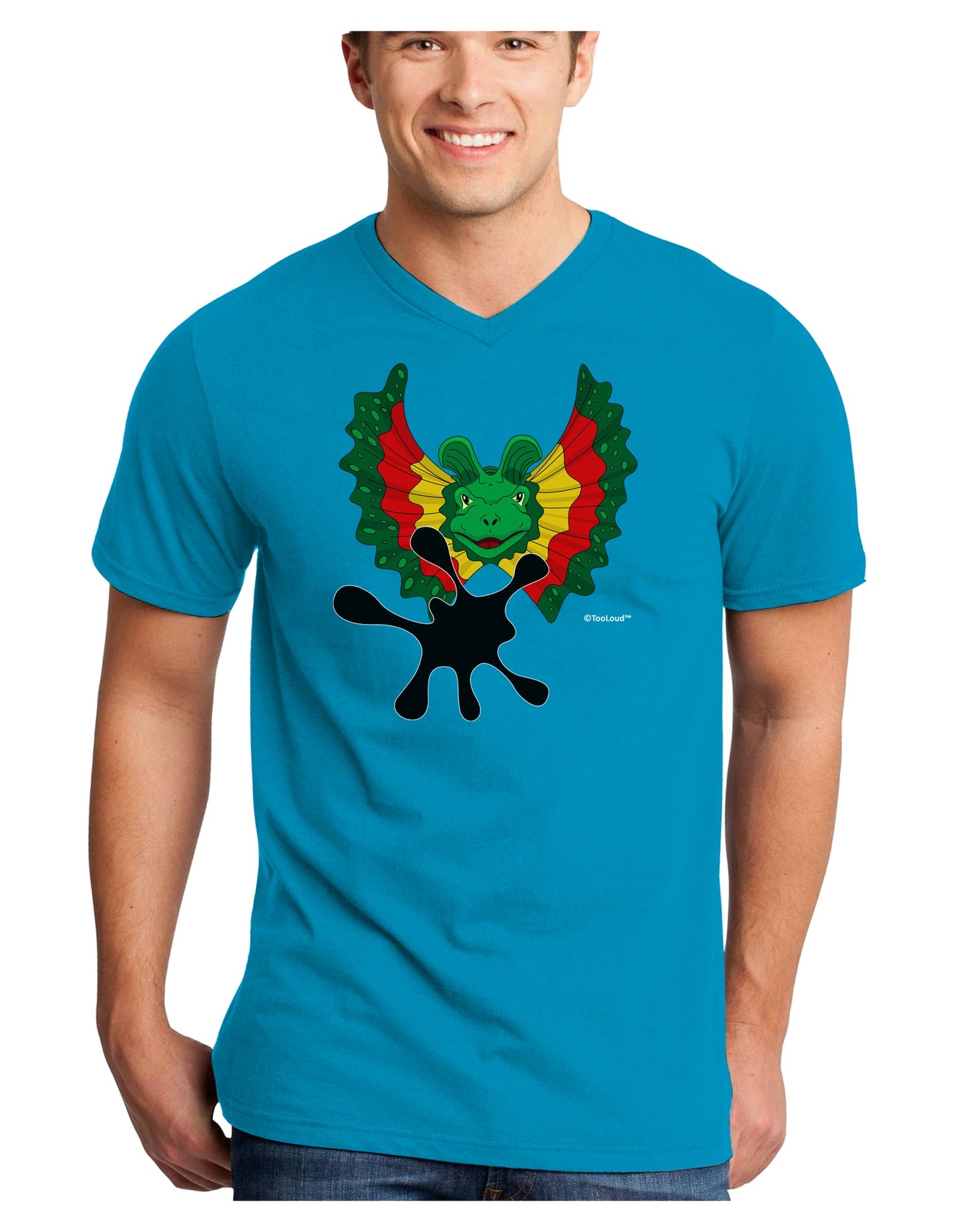 Dilophosaurus Design - Spit Adult Dark V-Neck T-Shirt by TooLoud-Mens V-Neck T-Shirt-TooLoud-Turquoise-Small-Davson Sales