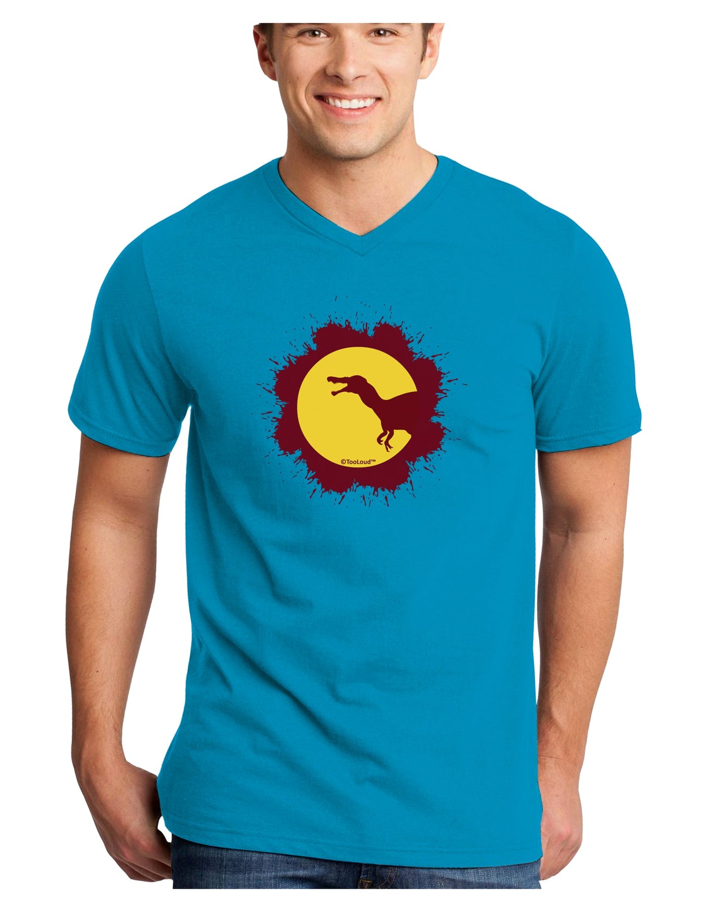 Dinosaur Silhouette Splatter Design Adult Dark V-Neck T-Shirt by TooLoud-Mens V-Neck T-Shirt-TooLoud-Turquoise-Small-Davson Sales