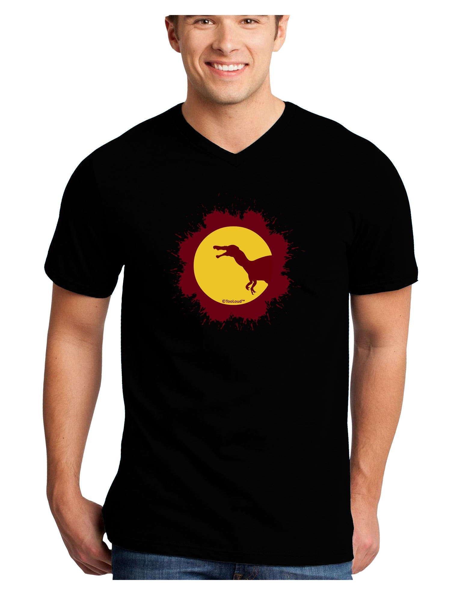 Dinosaur Silhouette Splatter Design Adult Dark V-Neck T-Shirt by TooLoud-Mens V-Neck T-Shirt-TooLoud-Black-Small-Davson Sales