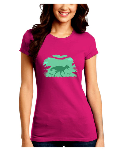 Dinosaur Silhouettes - Jungle Juniors Crew Dark T-Shirt by TooLoud-T-Shirts Juniors Tops-TooLoud-Hot-Pink-Juniors Fitted Small-Davson Sales