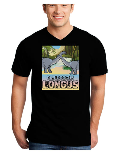 Diplodocus Longus - With Name Adult Dark V-Neck T-Shirt-TooLoud-Black-Small-Davson Sales