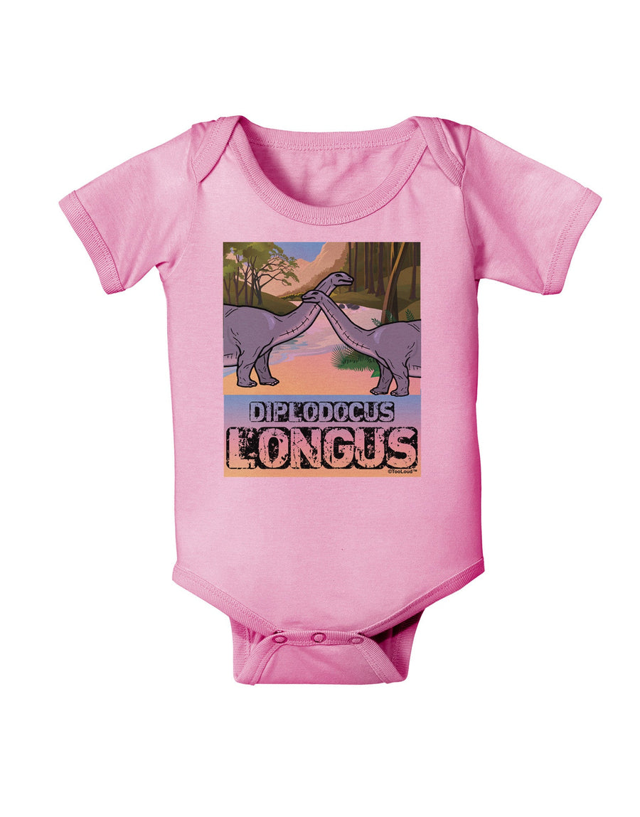 Diplodocus Longus - With Name Baby Romper Bodysuit-Baby Romper-TooLoud-White-06-Months-Davson Sales