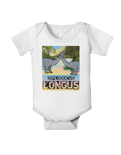 Diplodocus Longus - With Name Baby Romper Bodysuit-Baby Romper-TooLoud-White-06-Months-Davson Sales