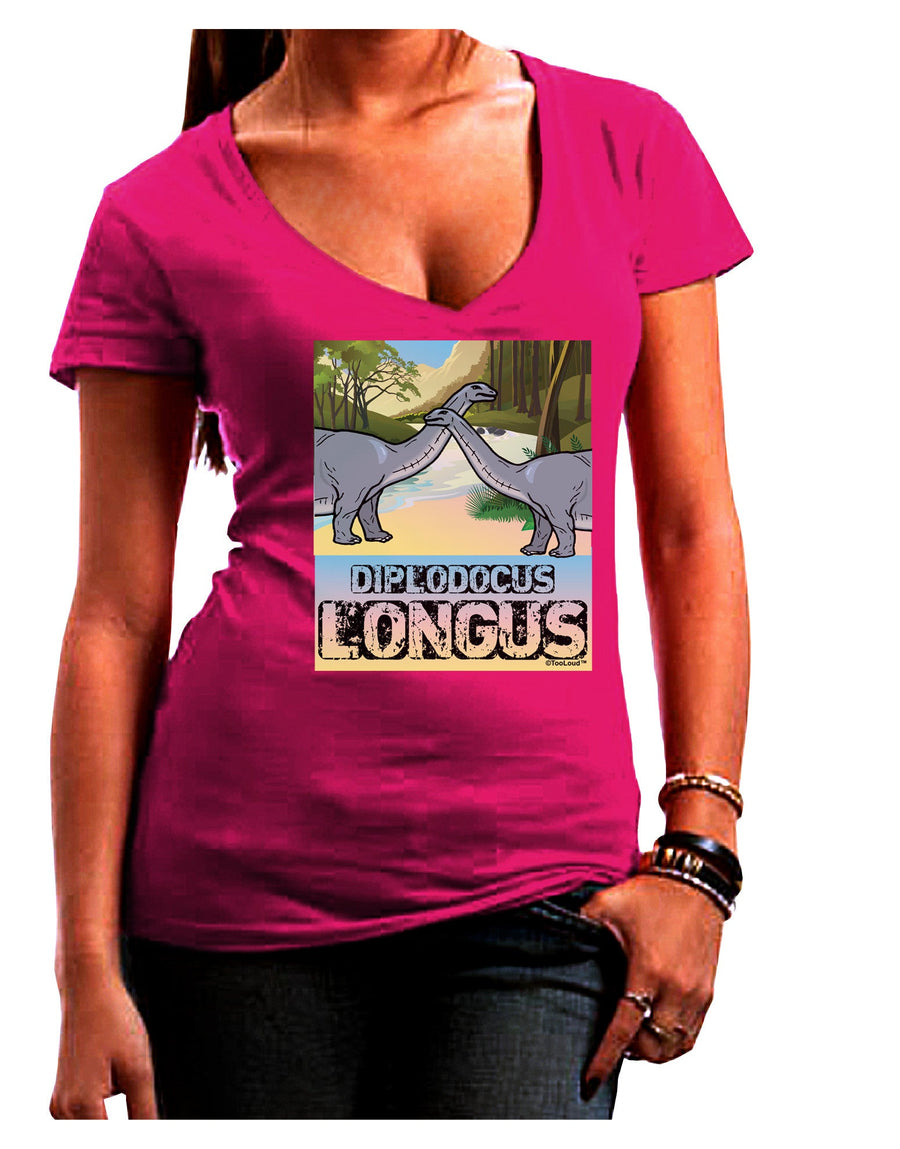 Diplodocus Longus - With Name Juniors V-Neck Dark T-Shirt-Womens V-Neck T-Shirts-TooLoud-Black-Juniors Fitted Small-Davson Sales