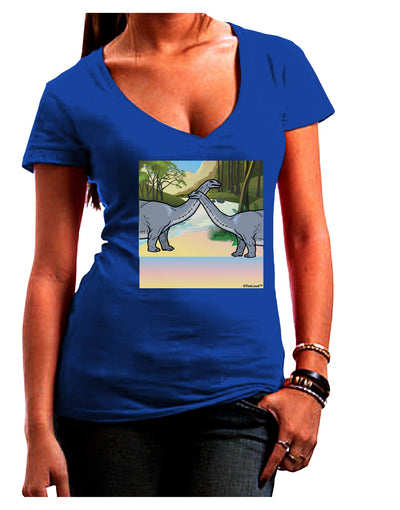 Diplodocus Longus - Without Name Juniors V-Neck Dark T-Shirt-Womens V-Neck T-Shirts-TooLoud-Royal-Blue-Juniors Fitted Small-Davson Sales