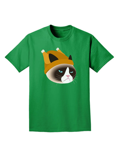 Disgruntled Cat Wearing Turkey Hat Adult Dark T-Shirt-Mens T-Shirt-TooLoud-Kelly-Green-Small-Davson Sales