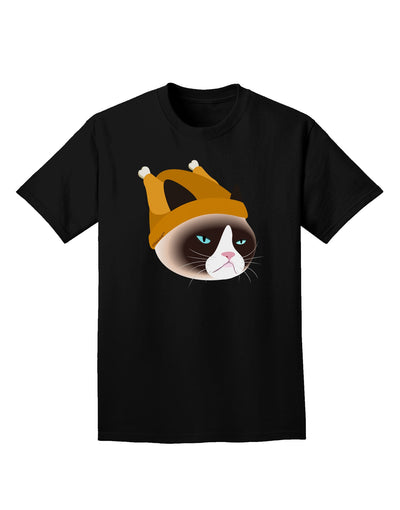 Disgruntled Cat Wearing Turkey Hat Adult Dark T-Shirt-Mens T-Shirt-TooLoud-Black-Small-Davson Sales