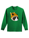 Disgruntled Cat Wearing Turkey Hat Adult Long Sleeve Dark T-Shirt-TooLoud-Kelly-Green-Small-Davson Sales