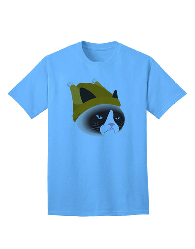 Disgruntled Cat Wearing Turkey Hat Adult T-Shirt-Mens T-Shirt-TooLoud-Aquatic-Blue-Small-Davson Sales