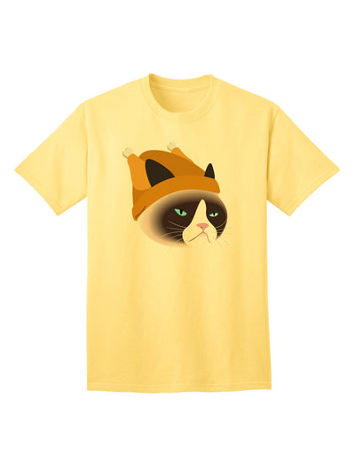 Disgruntled Cat Wearing Turkey Hat Adult T-Shirt-Mens T-Shirt-TooLoud-Yellow-Small-Davson Sales