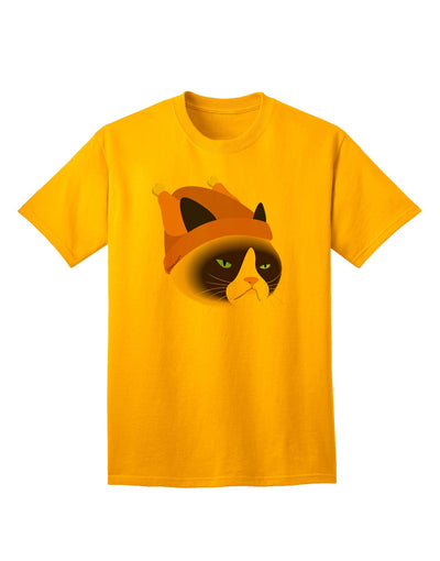 Disgruntled Cat Wearing Turkey Hat Adult T-Shirt-Mens T-Shirt-TooLoud-Gold-Small-Davson Sales