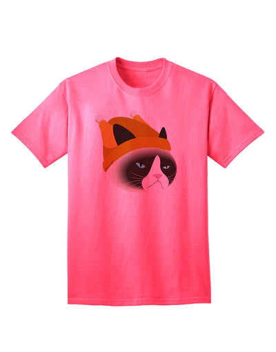 Disgruntled Cat Wearing Turkey Hat Adult T-Shirt-Mens T-Shirt-TooLoud-Neon-Pink-Small-Davson Sales