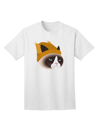 Disgruntled Cat Wearing Turkey Hat Adult T-Shirt-Mens T-Shirt-TooLoud-White-Small-Davson Sales