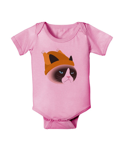 Disgruntled Cat Wearing Turkey Hat Baby Romper Bodysuit by-Baby Romper-TooLoud-Pink-06-Months-Davson Sales