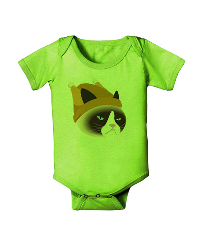 Disgruntled Cat Wearing Turkey Hat Baby Romper Bodysuit by-Baby Romper-TooLoud-Lime-06-Months-Davson Sales