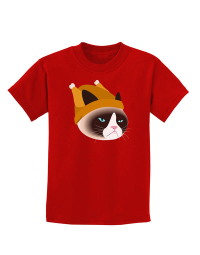 Disgruntled Cat Wearing Turkey Hat Childrens Dark T-Shirt-Childrens T-Shirt-TooLoud-Red-X-Small-Davson Sales