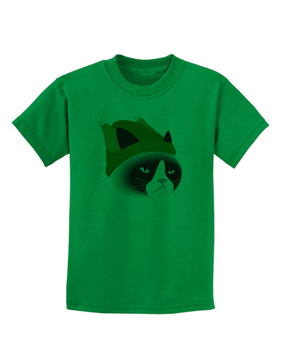 Disgruntled Cat Wearing Turkey Hat Childrens T-Shirt-Childrens T-Shirt-TooLoud-Kelly-Green-X-Small-Davson Sales