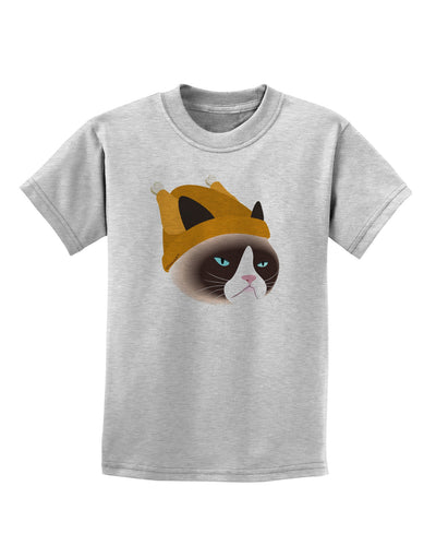 Disgruntled Cat Wearing Turkey Hat Childrens T-Shirt-Childrens T-Shirt-TooLoud-AshGray-X-Small-Davson Sales