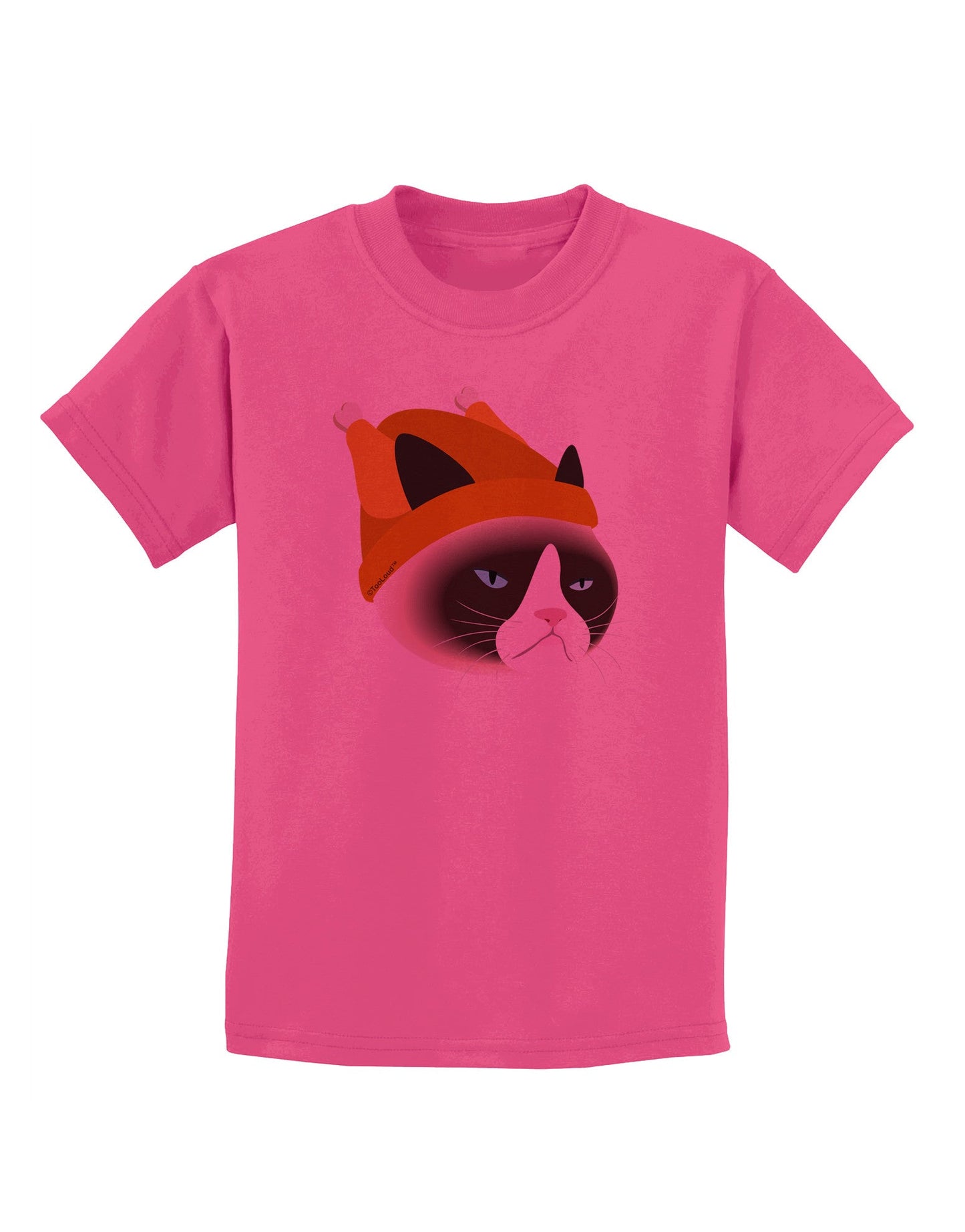 Disgruntled Cat Wearing Turkey Hat Childrens T-Shirt-Childrens T-Shirt-TooLoud-Sangria-X-Small-Davson Sales