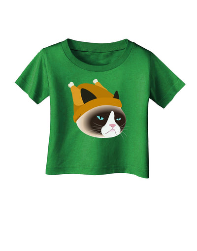 Disgruntled Cat Wearing Turkey Hat Infant T-Shirt Dark by-Infant T-Shirt-TooLoud-Clover-Green-06-Months-Davson Sales