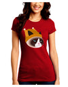 Disgruntled Cat Wearing Turkey Hat Juniors Crew Dark T-Shirt-T-Shirts Juniors Tops-TooLoud-Red-Juniors Fitted Small-Davson Sales