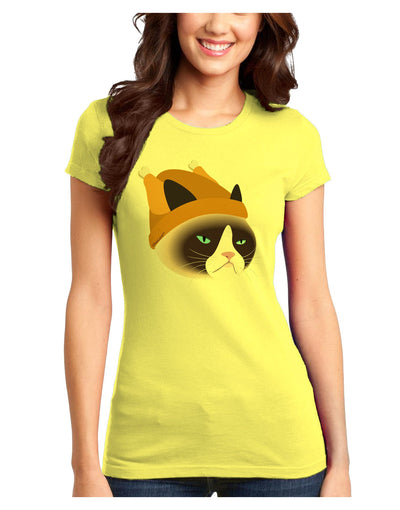 Disgruntled Cat Wearing Turkey Hat Juniors T-Shirt-Womens Juniors T-Shirt-TooLoud-Yellow-Juniors Fitted X-Small-Davson Sales