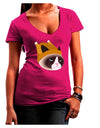 Disgruntled Cat Wearing Turkey Hat Juniors V-Neck Dark T-Shirt-Womens V-Neck T-Shirts-TooLoud-Hot-Pink-Juniors Fitted Small-Davson Sales