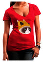 Disgruntled Cat Wearing Turkey Hat Juniors V-Neck Dark T-Shirt-Womens V-Neck T-Shirts-TooLoud-Red-Juniors Fitted Small-Davson Sales