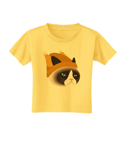 Disgruntled Cat Wearing Turkey Hat Toddler T-Shirt-Toddler T-Shirt-TooLoud-Yellow-2T-Davson Sales