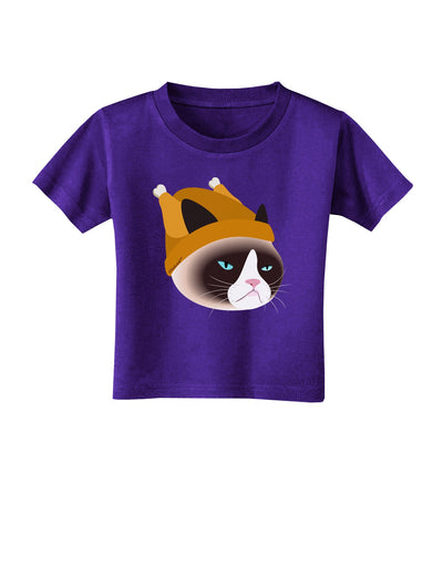 Disgruntled Cat Wearing Turkey Hat Toddler T-Shirt Dark by-Toddler T-Shirt-TooLoud-Purple-2T-Davson Sales