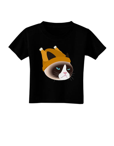 Disgruntled Cat Wearing Turkey Hat Toddler T-Shirt Dark by-Toddler T-Shirt-TooLoud-Black-2T-Davson Sales