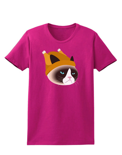 Disgruntled Cat Wearing Turkey Hat Womens Dark T-Shirt-TooLoud-Hot-Pink-Small-Davson Sales