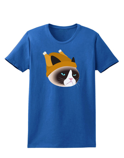 Disgruntled Cat Wearing Turkey Hat Womens Dark T-Shirt-TooLoud-Royal-Blue-X-Small-Davson Sales