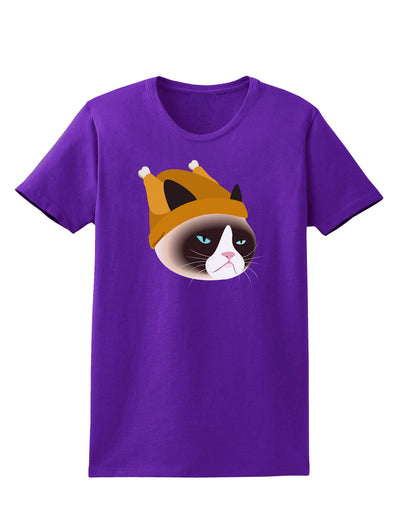 Disgruntled Cat Wearing Turkey Hat Womens Dark T-Shirt-TooLoud-Purple-X-Small-Davson Sales