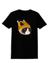 Disgruntled Cat Wearing Turkey Hat Womens Dark T-Shirt-TooLoud-Black-X-Small-Davson Sales