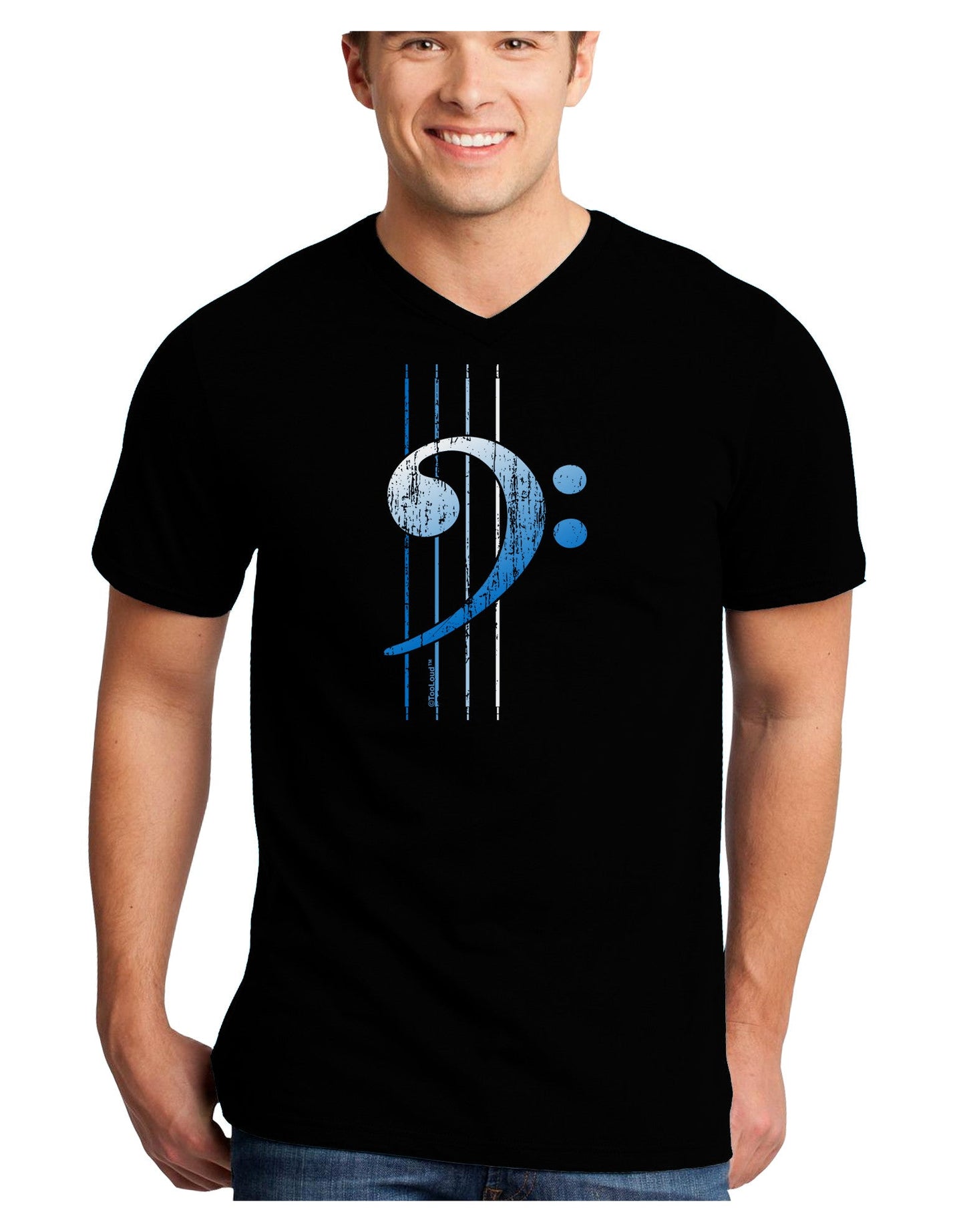 Distressed Bass Strings Adult Dark V-Neck T-Shirt-Mens V-Neck T-Shirt-TooLoud-Black-Small-Davson Sales