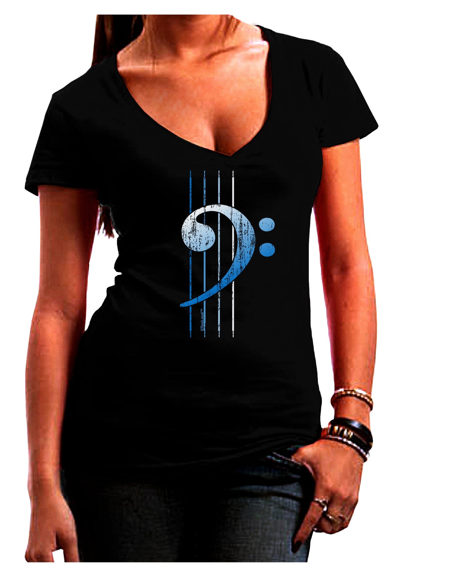 Distressed Bass Strings Womens V-Neck Dark T-Shirt-Womens V-Neck T-Shirts-TooLoud-Black-Juniors Fitted Small-Davson Sales