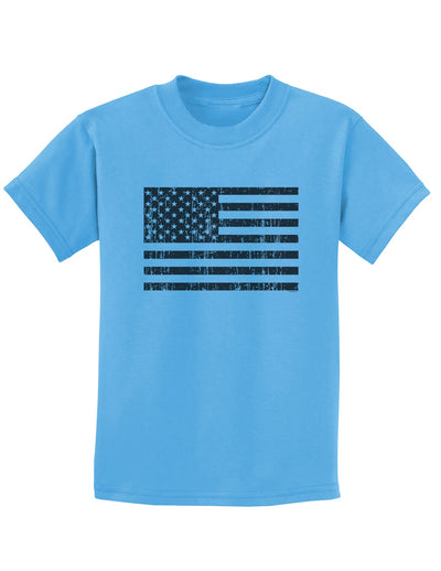 Distressed Black and White American Flag Childrens T-Shirt-Childrens T-Shirt-TooLoud-Aquatic-Blue-X-Small-Davson Sales