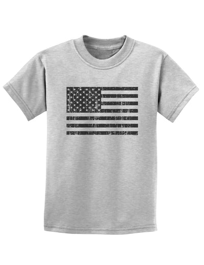 Distressed Black and White American Flag Childrens T-Shirt-Childrens T-Shirt-TooLoud-AshGray-X-Small-Davson Sales