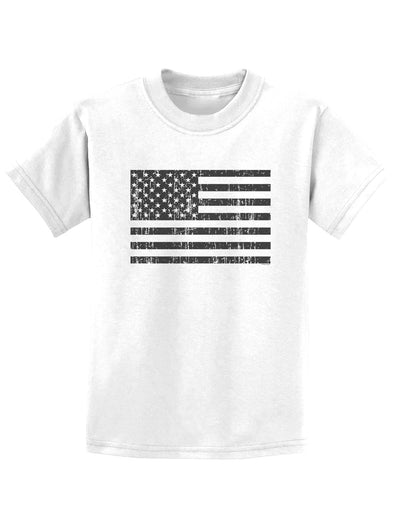 Distressed Black and White American Flag Childrens T-Shirt-Childrens T-Shirt-TooLoud-White-X-Small-Davson Sales