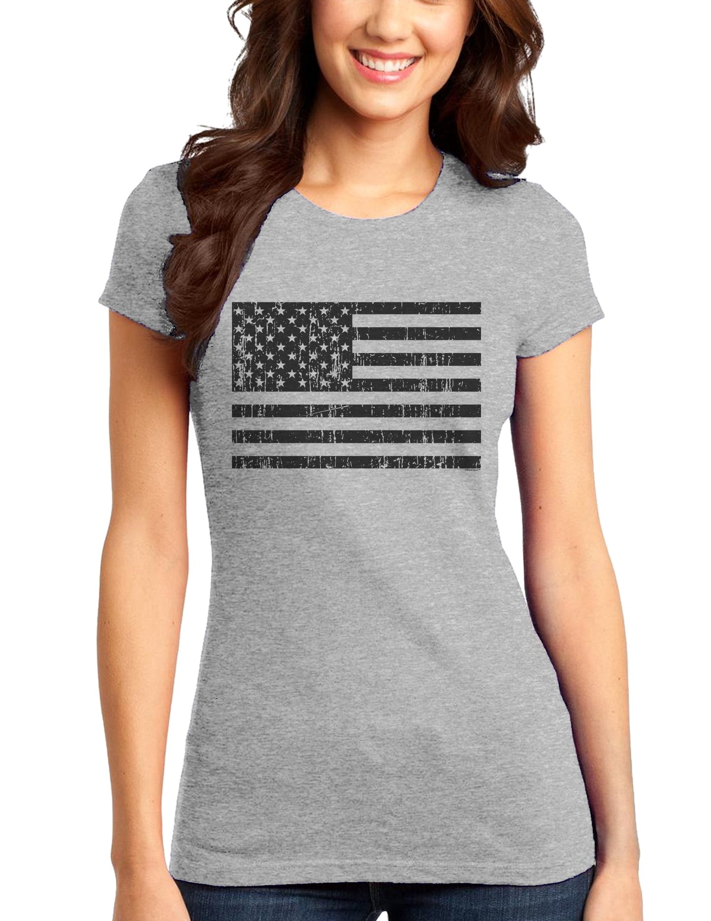 Distressed Black and White American Flag Juniors T-Shirt-Womens Juniors T-Shirt-TooLoud-Heather-Gray-Small-Davson Sales