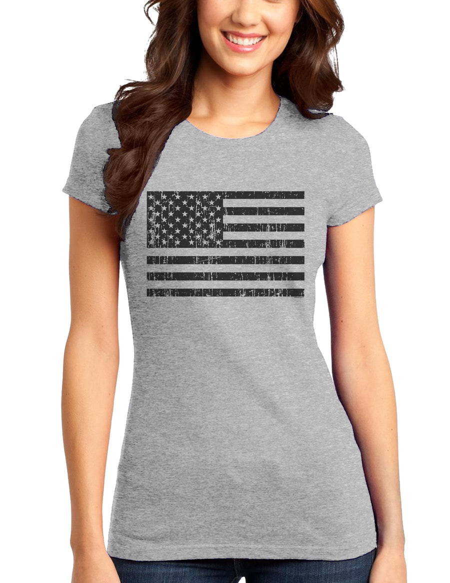 Distressed Black and White American Flag Juniors T-Shirt-Womens Juniors T-Shirt-TooLoud-White-Small-Davson Sales