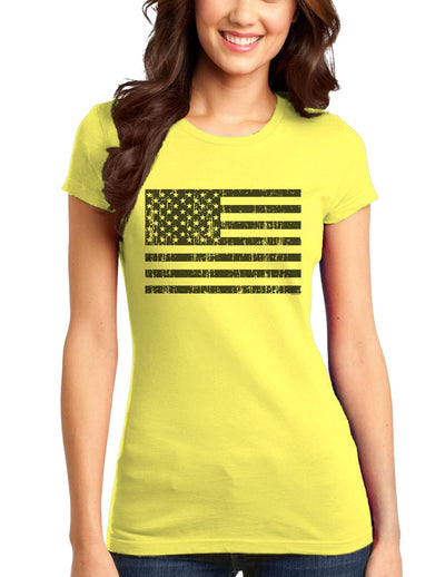 Distressed Black and White American Flag Juniors T-Shirt-Womens Juniors T-Shirt-TooLoud-Yellow-Small-Davson Sales