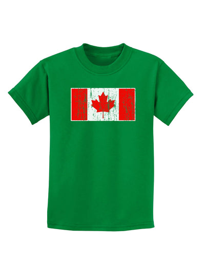 Distressed Canadian Flag Maple Leaf Childrens Dark T-Shirt-Childrens T-Shirt-TooLoud-Kelly-Green-X-Small-Davson Sales