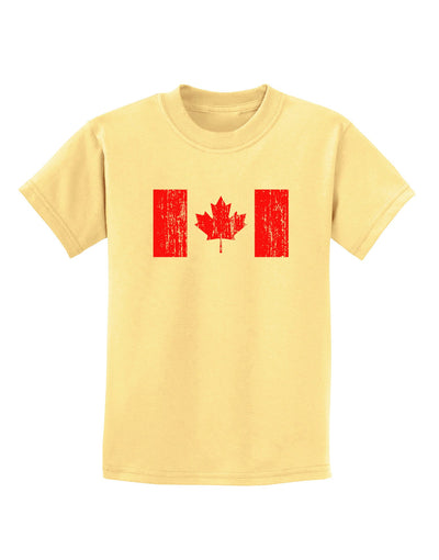 Distressed Canadian Flag Maple Leaf Childrens T-Shirt-Childrens T-Shirt-TooLoud-Daffodil-Yellow-X-Small-Davson Sales